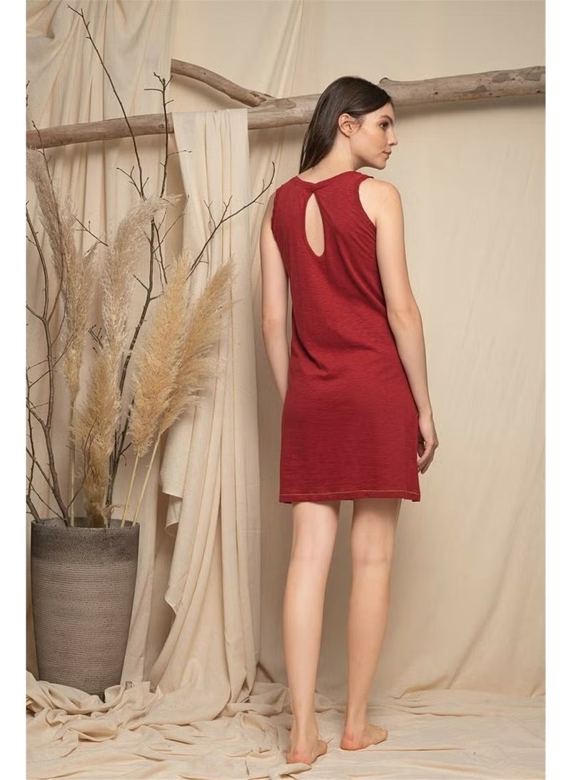Monamise 20110 100% Cotton Nightgown Dressing Suit-Burgundy - Image 1